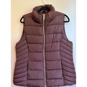 Tommy Hilfiger Large Plum Purple Quilted Puffer Vest Sleeveless Winter High Neck